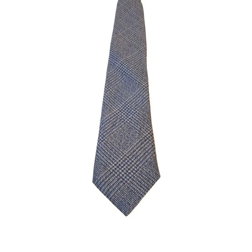 DAVID‎ AUGUST LA DESIGNER Luxury Tie Blue Gray Plaid Thick Silk & Wool Necktie